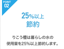 りこう槽は暮らしの水の使用量を25%以上節約します。